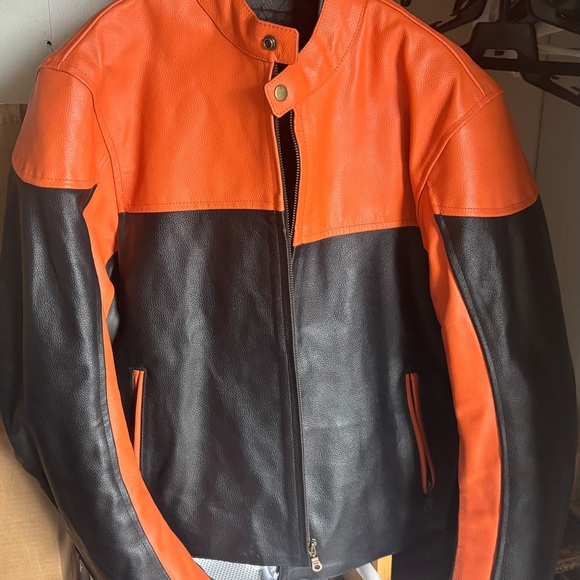 Men's Orange and Black Bomber Jacket - Picture 1 of 3